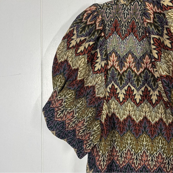 Jessica Howard Brown and Green Chevron Pattern Short Sleeve Dress 12 - Picture 5 of 7